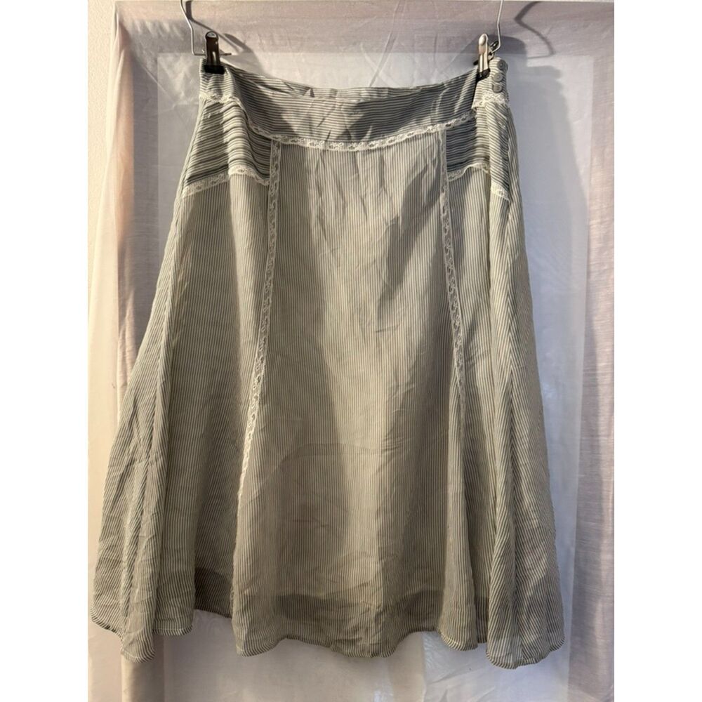Contemporaine Gray Pinstripe Lace Trim Midi Skirt, Size 10